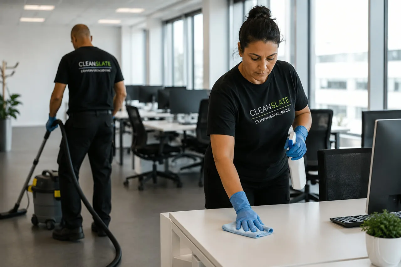 Cleanslate medarbejdere udfører erhvervsrengøring